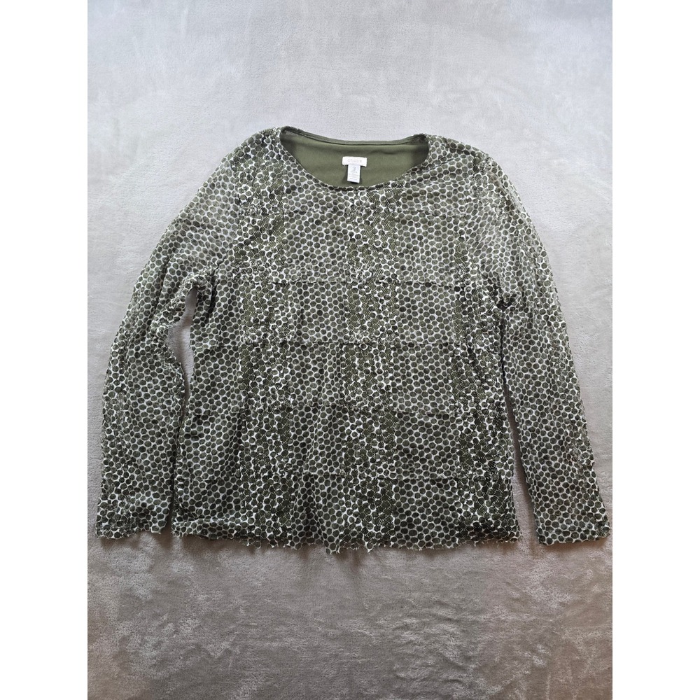 Chicos Top Shirt Blouse Womens Size‎ 3 Green Tiered Sheer